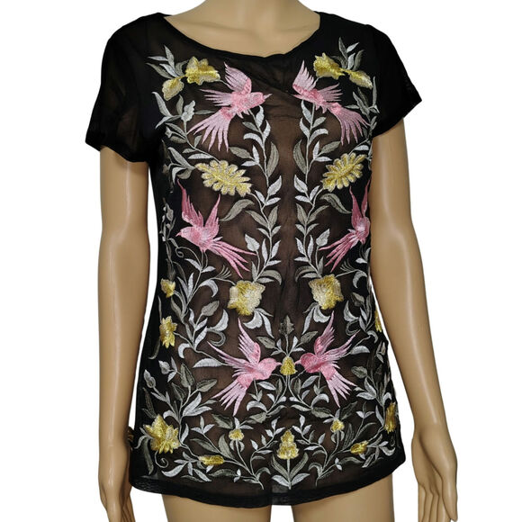 INC Int'l Concepts Sheer Hummingbird Metallic Embroidered Top without Cami Small - Picture 1 of 6